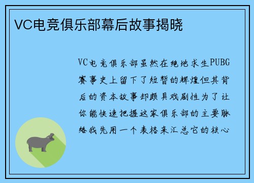 VC电竞俱乐部幕后故事揭晓